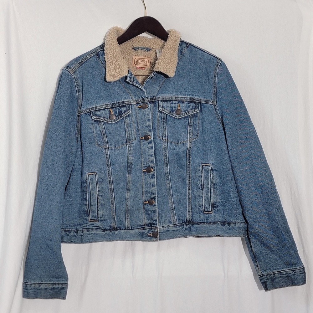 C.e Schmidt Workwear Fit For Her Trucker Jacket Womens Sz 2X Denim Sherpa Fleece